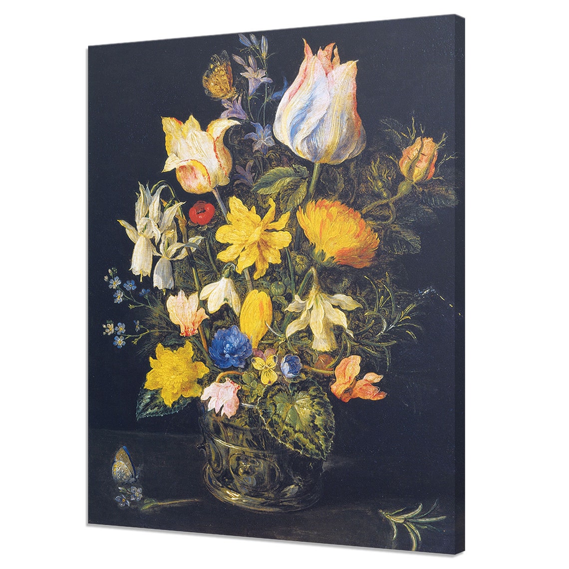 Still Life With Bouquet Of Flowers 16th Century Art Antique Victorian Floral Fine Art Vintage Oil Painting Print Dark Moody Art