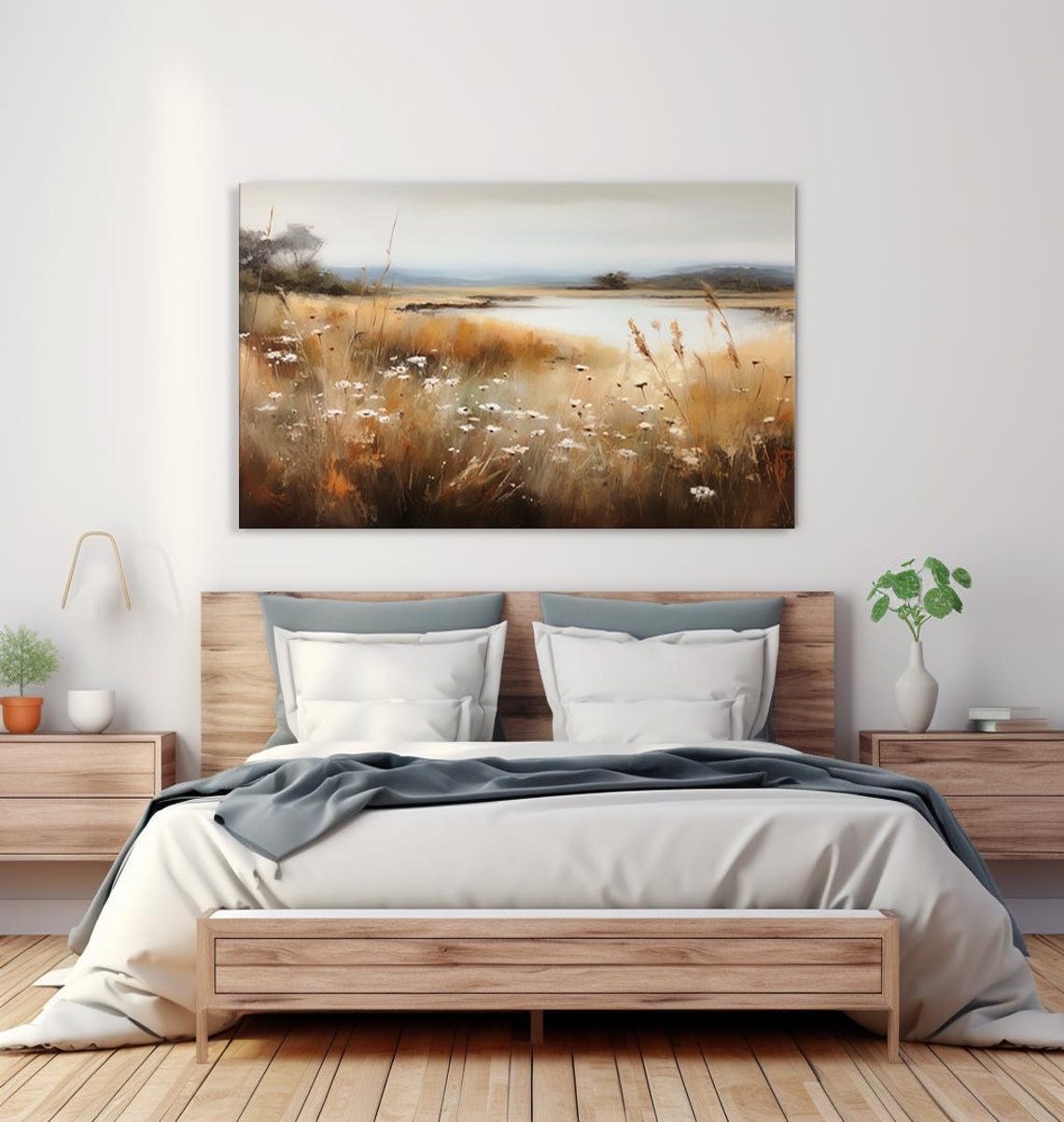 Flowers Field Meadow By The Lake Vintage Painting Style Print Farmhouse Decor Art Nature Picture Wall Hanging Fine Art Print - Image 4