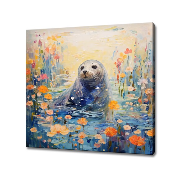 Seal In The Water Print Gift For Seal Lover Seal Colourful Portrait Painting Print Seal Kids Room Wall Art