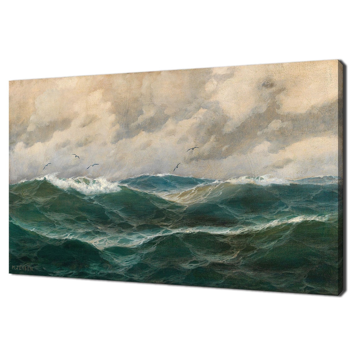 Max Jensen Rolling Ocean Waves and Seagulls Antique Marine Print