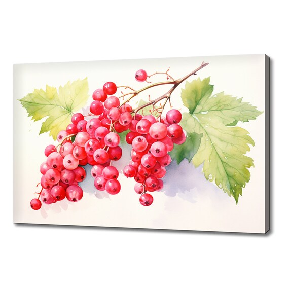 Redcurrants Fruits Watercolour Print Colourful Kitchen Wall Art Fruit Print Modern Kitchen Restaurant Wall Decor