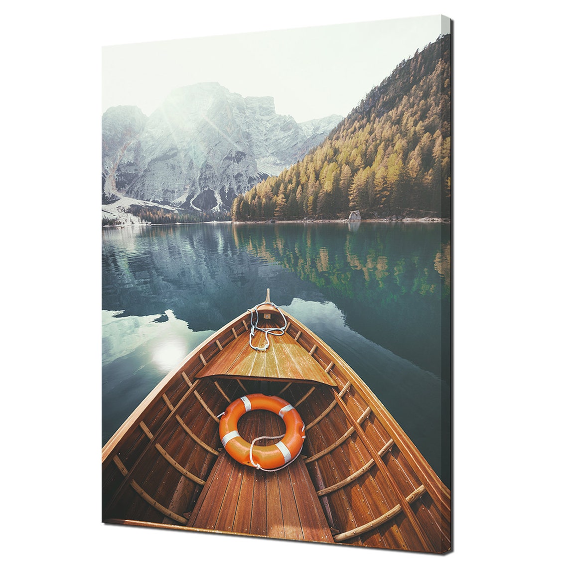 Rowing Boat At Lago Di Braies Sunrise Modern Home Decor Print Wall Art Picture