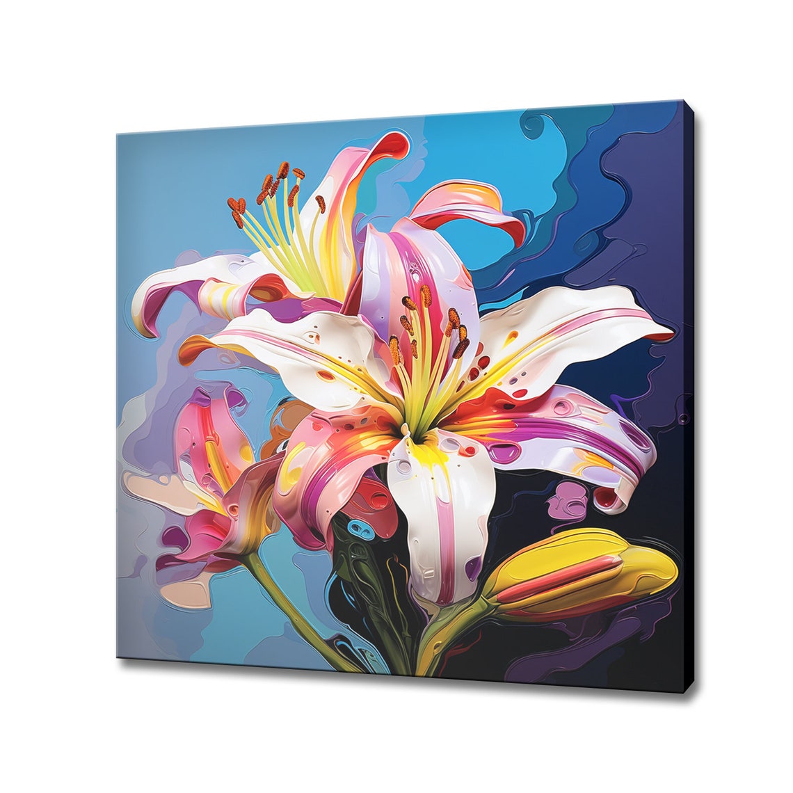 Striped Lily Stems Close Up Blue Purple Swirl Modern Floral Art Poster