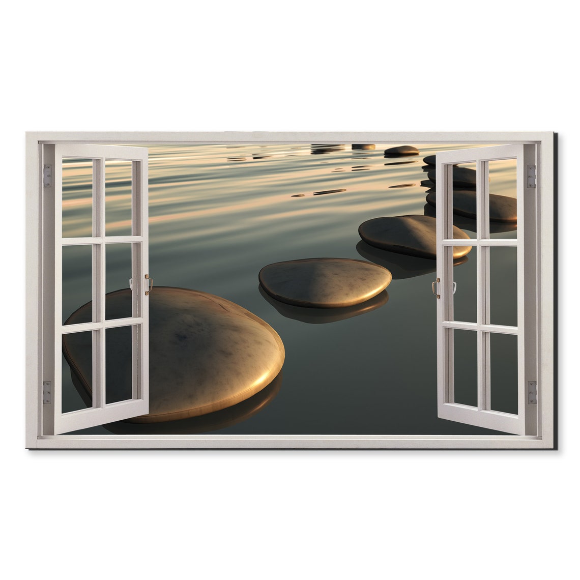 Stepping Stones Across Calm Water Open Window Zen Meditation Poster