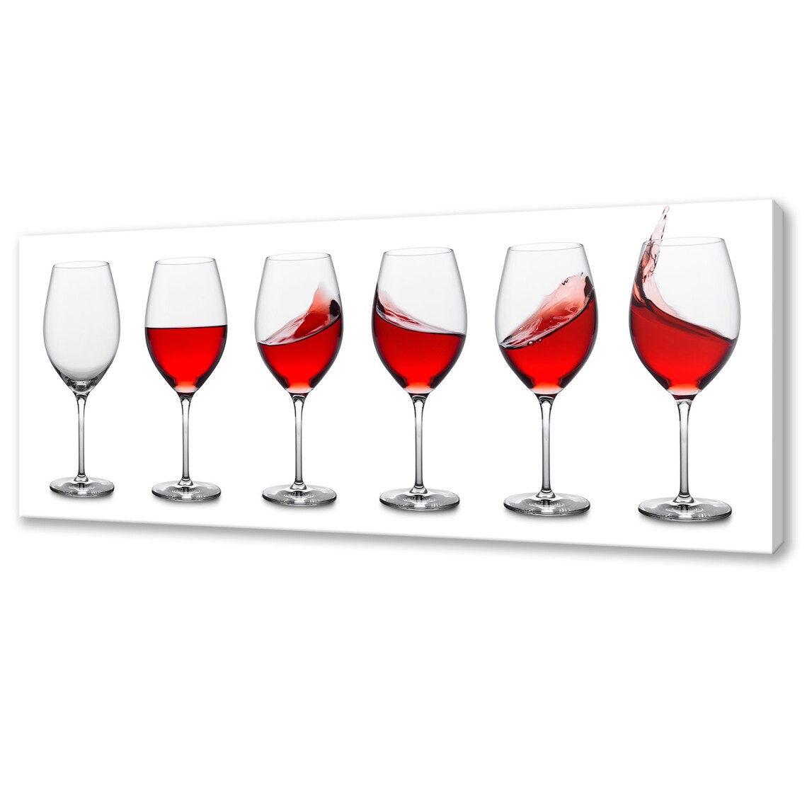 Red Wine Glasses Row Empty To Full Splash Progression Modern Kitchen Wall Art