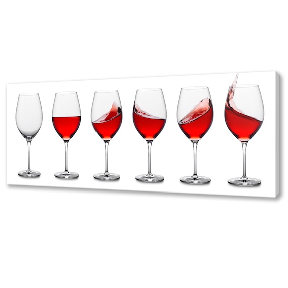 Red Wine Glasses Row Empty To Full Splash Progression Modern Kitchen Wall Art