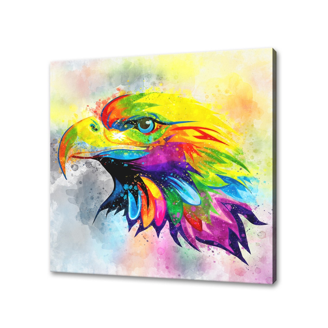 Colorful Watercolor Eagle Head Majestic Rainbow Bird Portrait Poster
