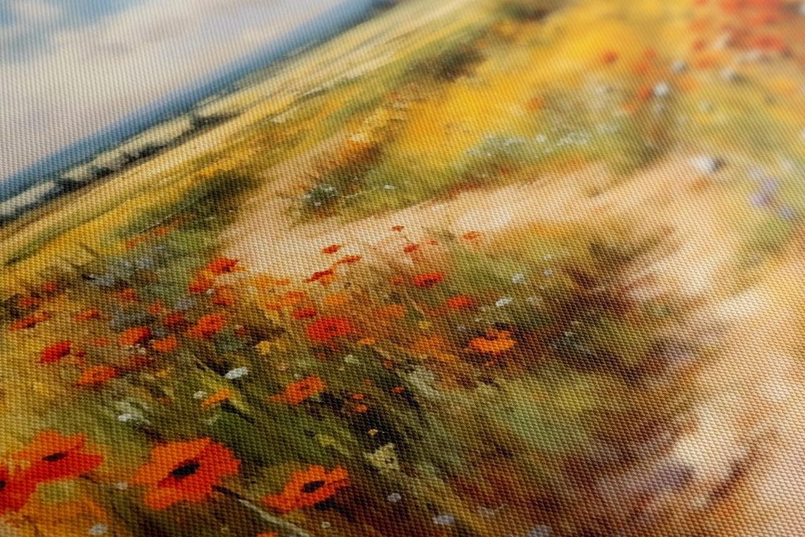 Red Poppy Wildflower Meadow Dirt Path Countryside Vintage Art Poster - Image 2