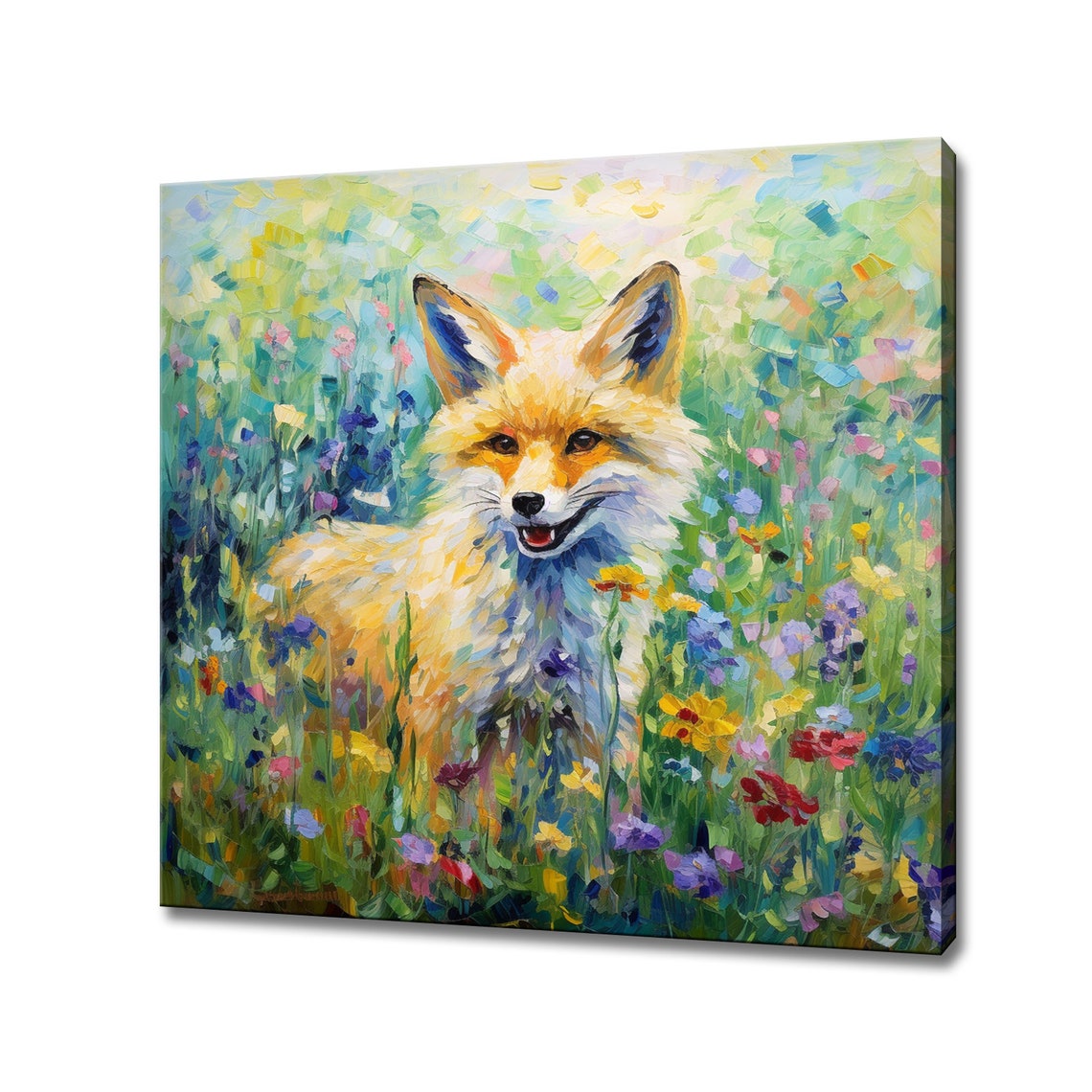 Happy Fox Wildflower Meadow Colourful Impressionist Animal Art Print