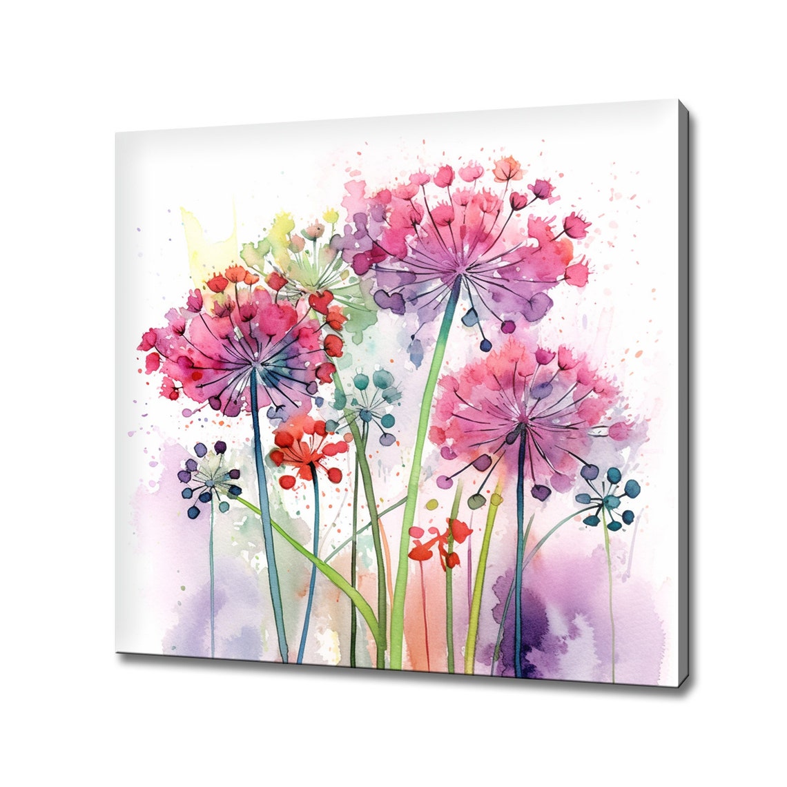 Pink Purple Allium Flowers Watercolor Botanical Abstract Floral Poster