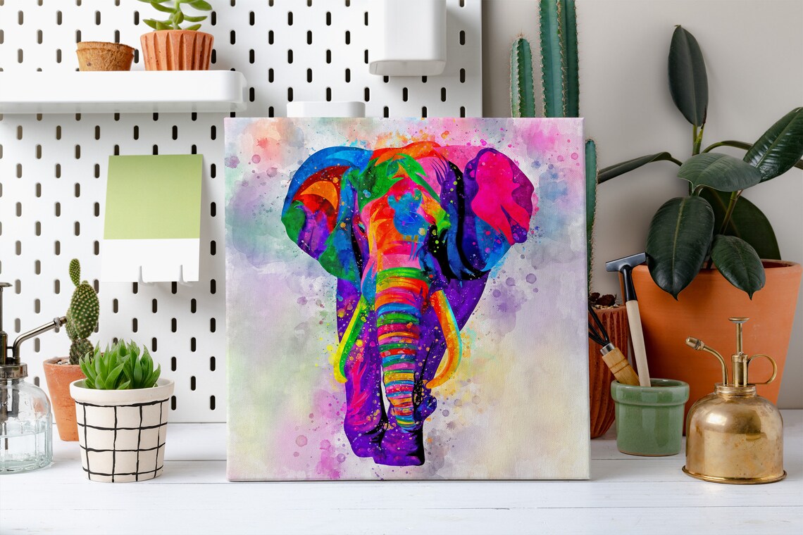 Rainbow Colorful Elephant Head Watercolor Splash Animal Art Wall Poster - Image 2