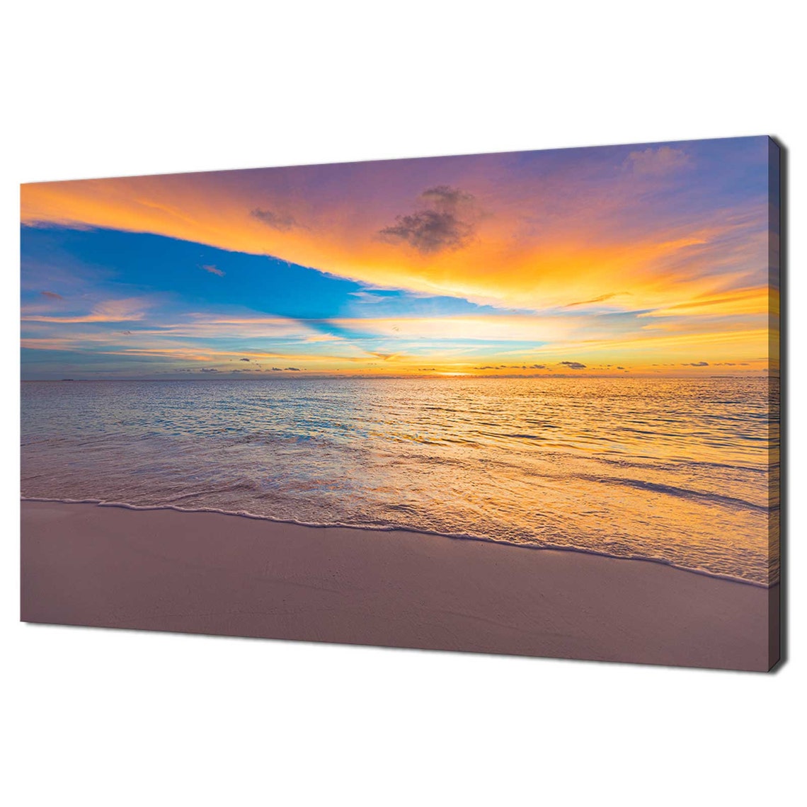 Golden Orange Sunset Over Ocean Waves Sandy Beach Seascape Poster