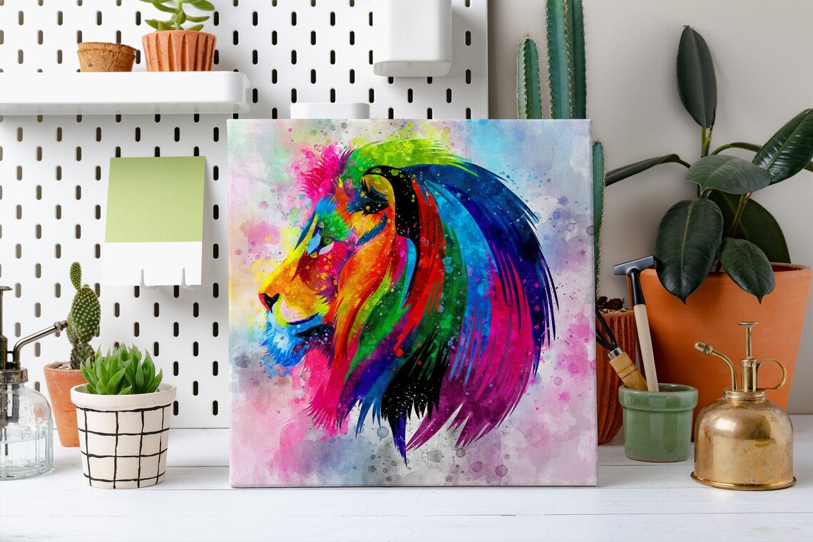 Lion King Profile Majestic Rainbow Watercolour Colourful Wild Cat Poster - Image 2