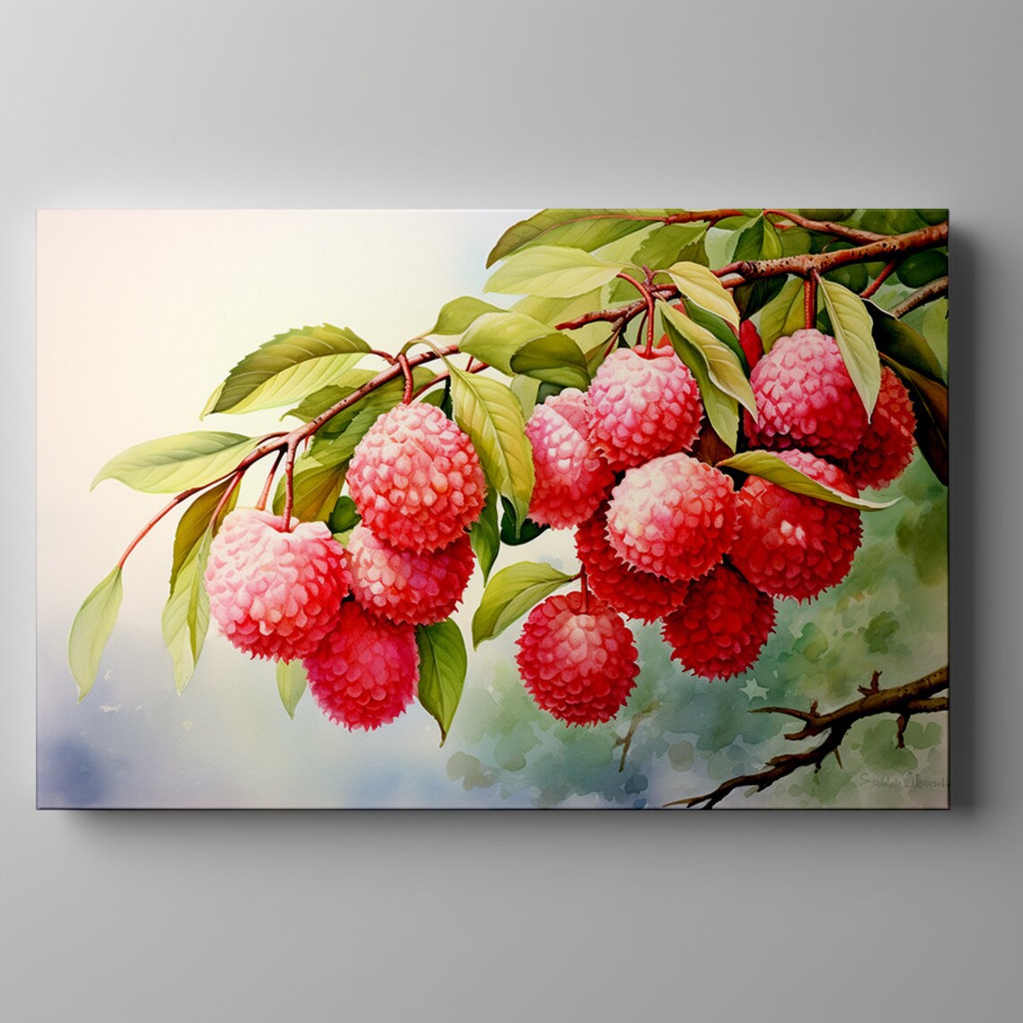 Red Lychee Fruit Watercolour, Kitchen Wall Art - Image 3