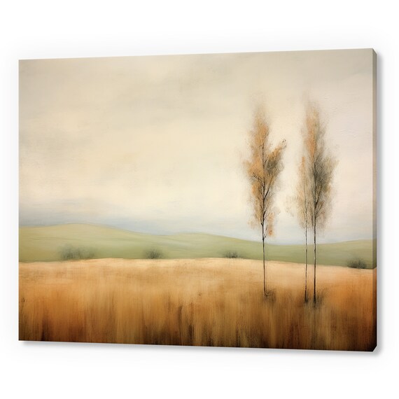 Vintage Country Landscape Trees Muted Colours Moody Painting Style Print Farmhouse Decor Art Neutral Nature Picture Wall Hanging