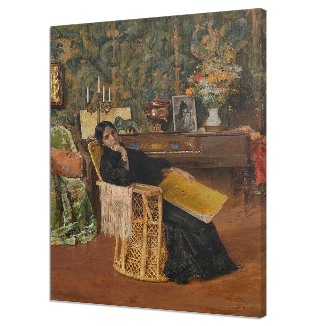 Victorian Woman Reading Book In Armchair Cozy Interior Art Poster