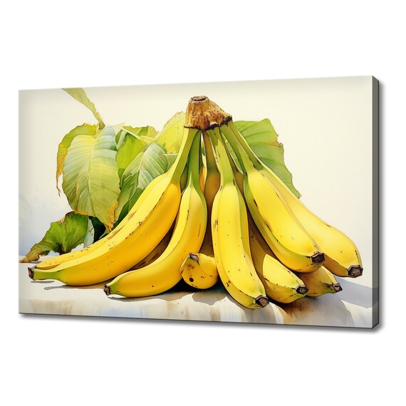 Yellow Bananas Bunch Watercolour Painting Print Colourful Kitchen Wall Art Fruit Print Modern Kitchen Restaurant Wall Decor