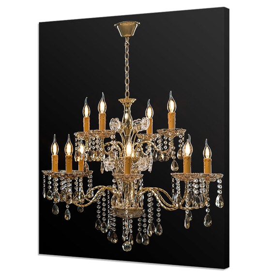 Stunning Gold Chandelier With Shiny Crystals Modern Design Home Decor Print Wall Art Picture