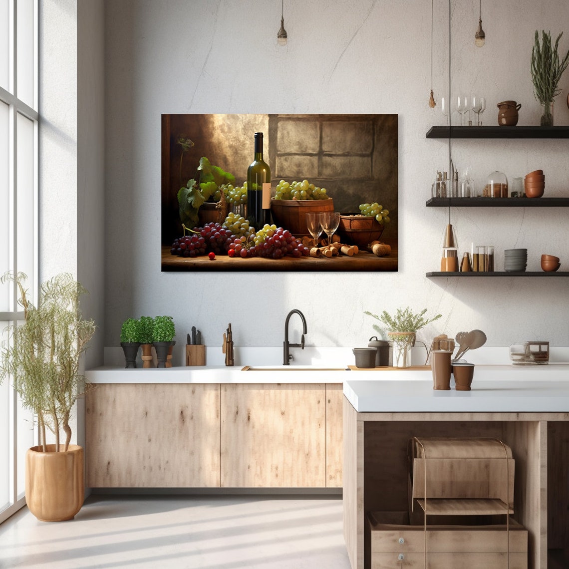 Wine Bottle Grapes Barrels Corks Rustic Vintage Still Life Art Print - Image 2