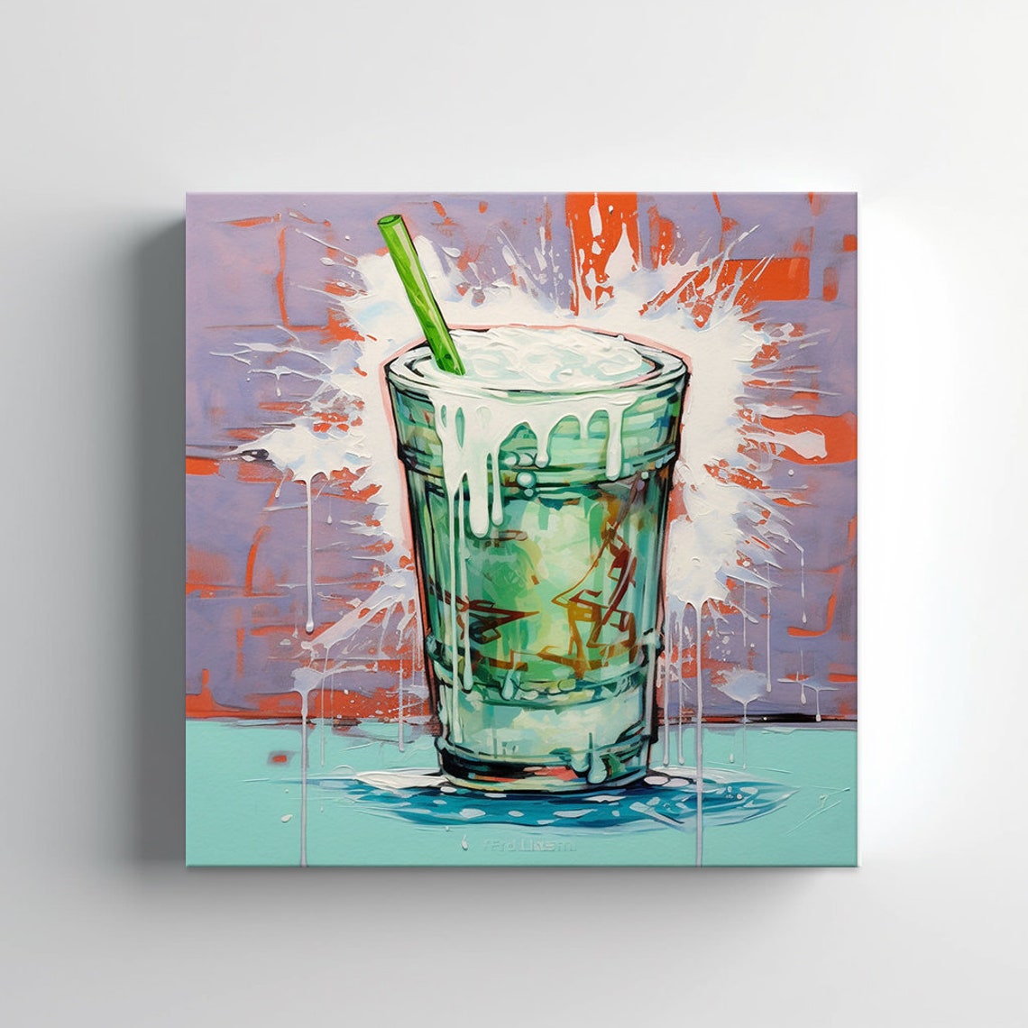 Paint Splatter Cocktail Glass Green Drink Pop Kitchen Art Print - Image 3