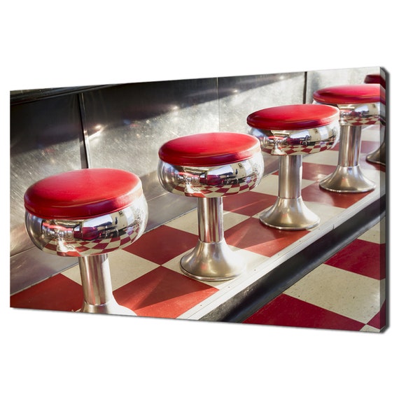 Classic Diner Counter With Shiny Diner Seats Kitchen Pub Restaurant Modern Design Home Decor Print Wall Art Picture