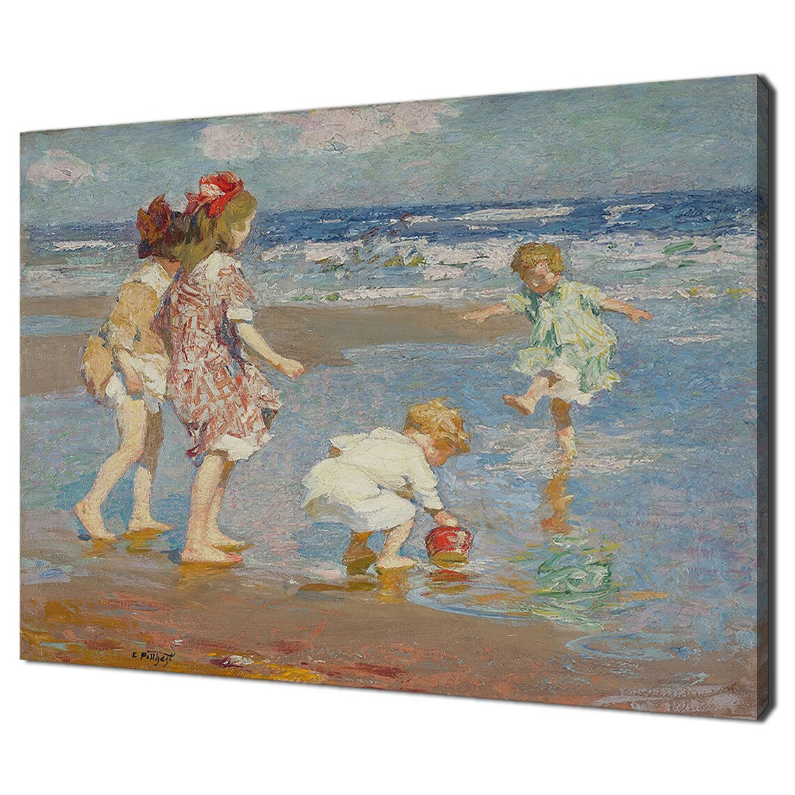Children Playing In Surf, Vintage Victorian Art Print