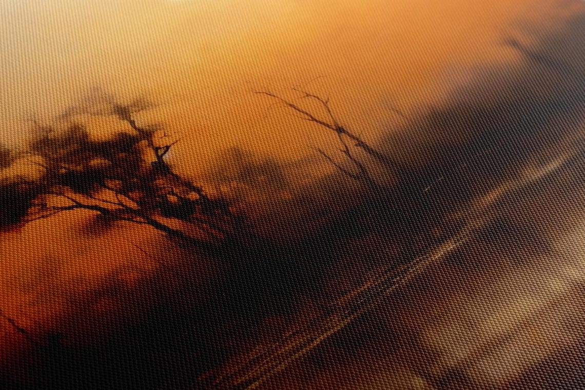 Sunset Over Wetland Silhouette Trees Golden Haze Vintage Poster - Image 2