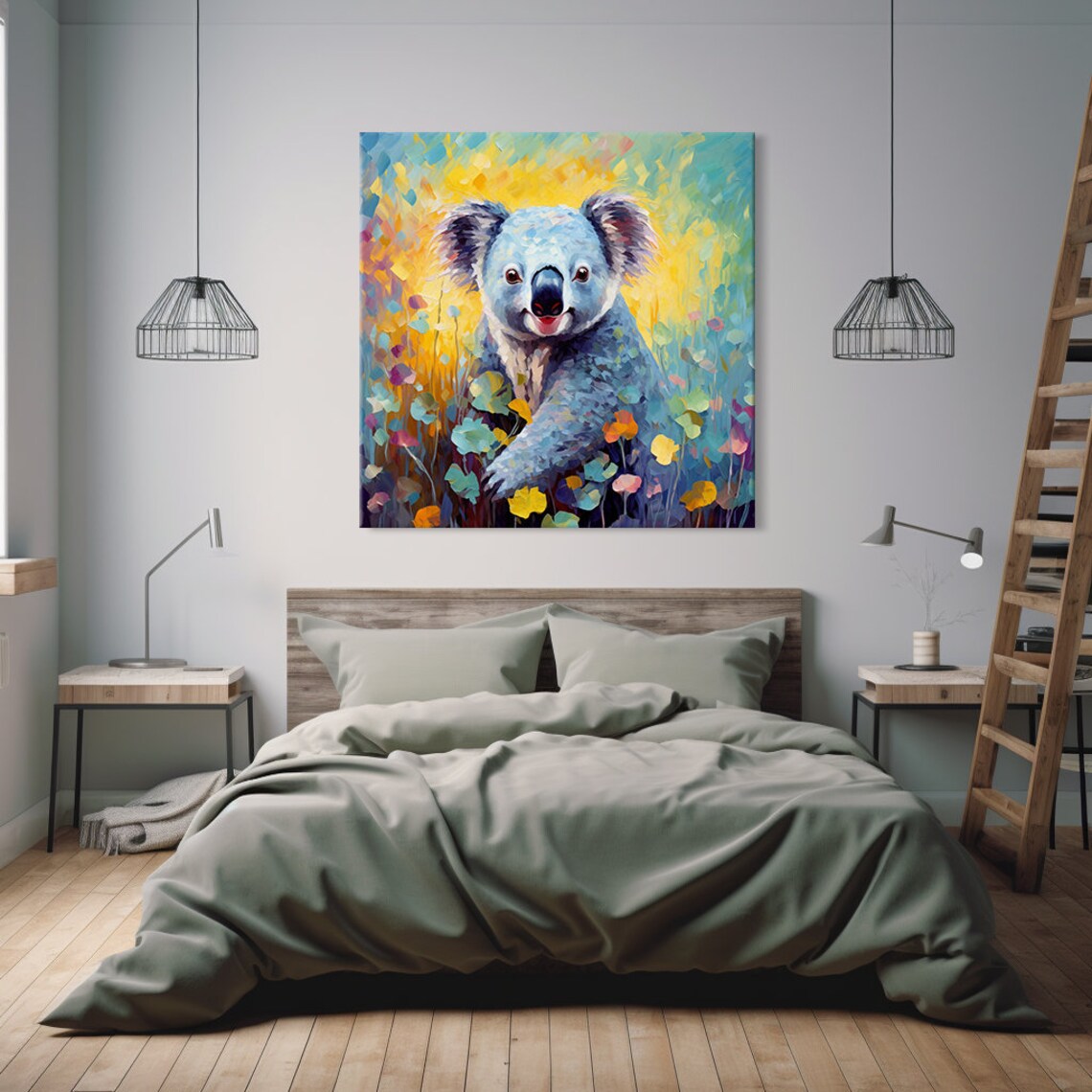 Happy Koala Colourful Wildflower Garden Impressionist Art Print - Image 2