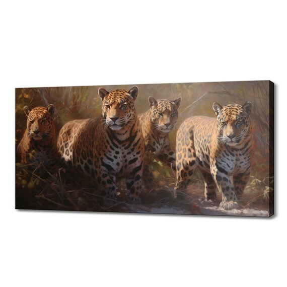 Four Leopards Jungle Undergrowth Golden Painted Big Cats Wildlife Poster