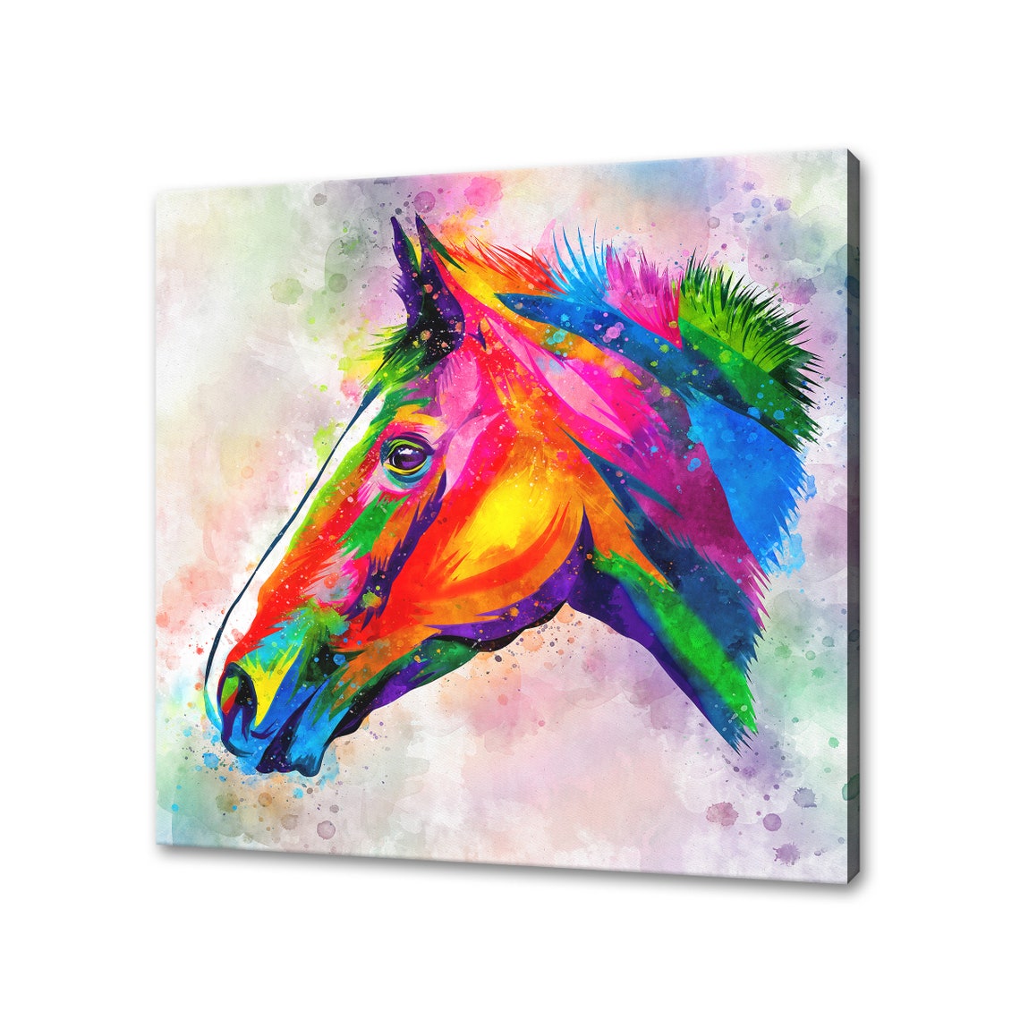 Colourful Horse Head Rainbow Watercolour Equestrian Portrait Poster