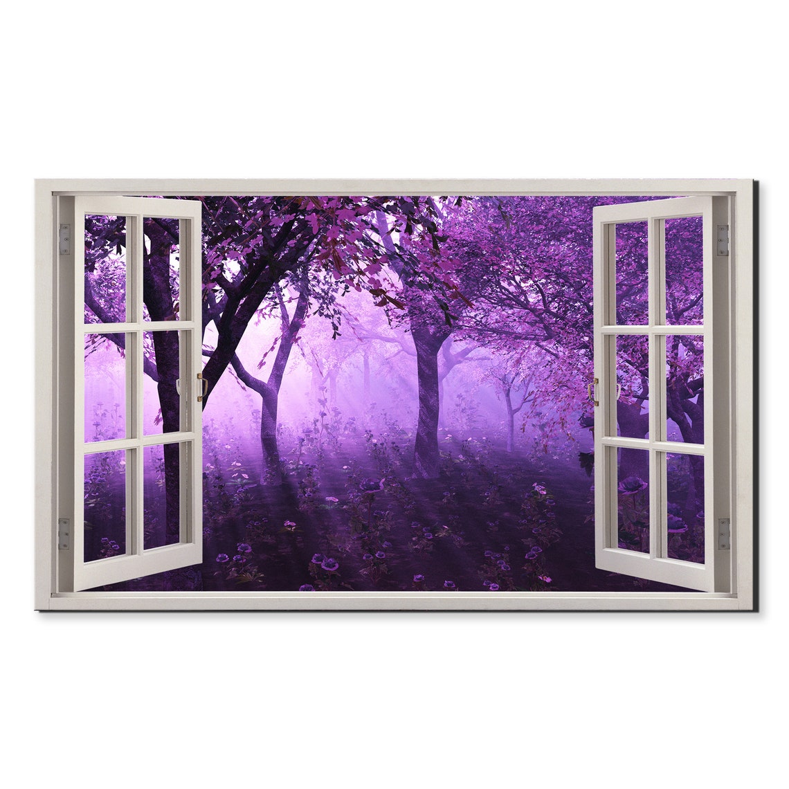 Lavender Forest Misty Purple Trees Dreamy Window View Wall Art