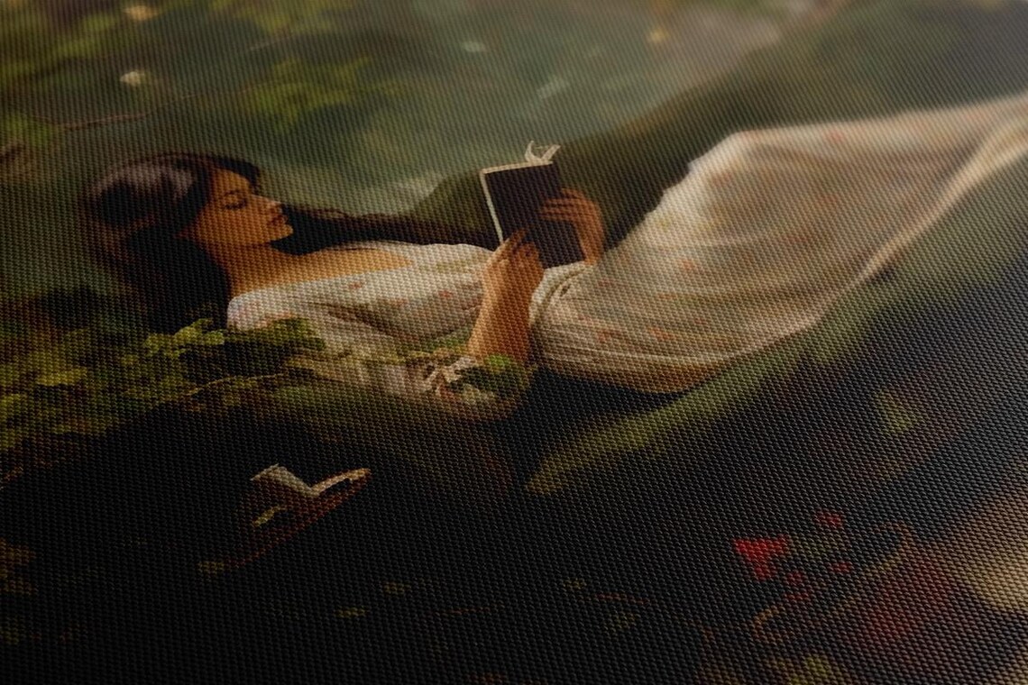 Woman In White Dress Reading On Garden Couch Ivy Vintage Art Poster - Image 2