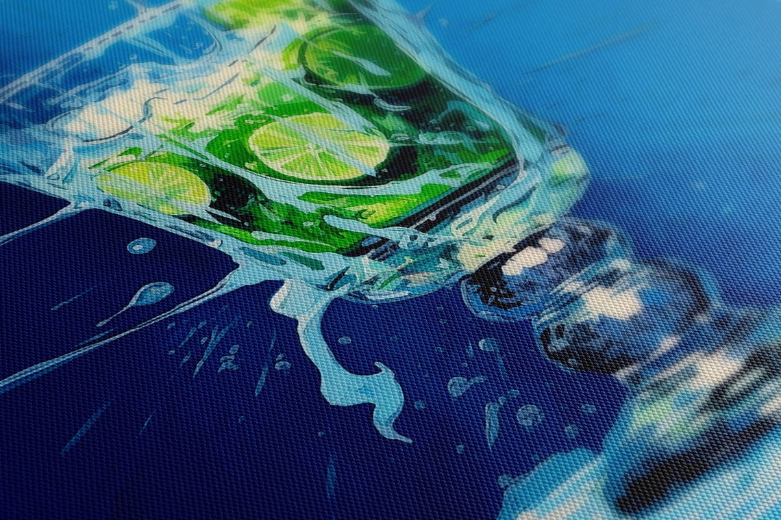 Green Lime Cocktail Glass Splash Blue Refreshing Drink Art Poster - Image 4