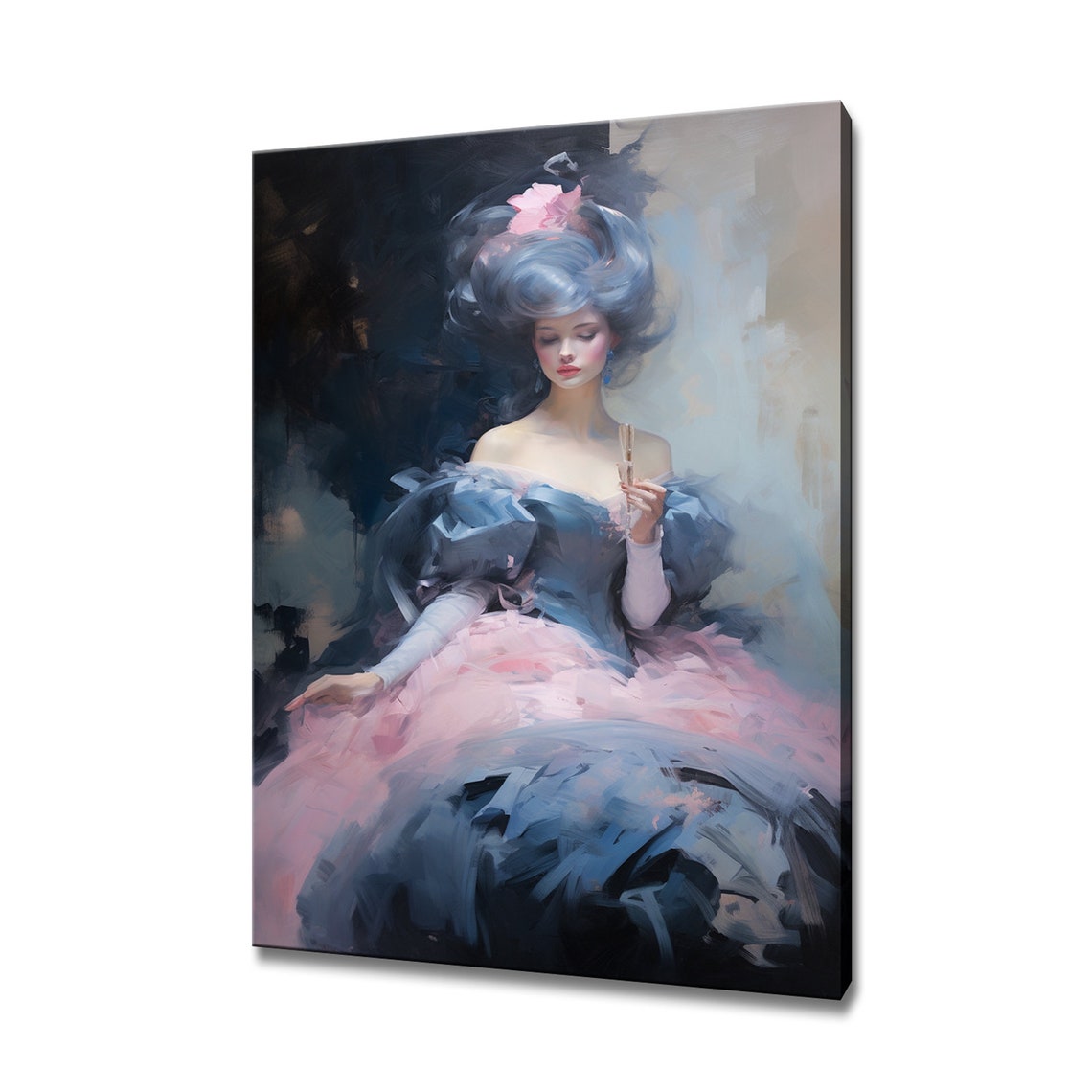Elegant Lady Pink And Blue Victorian Gown Romantic Painting Wall Art