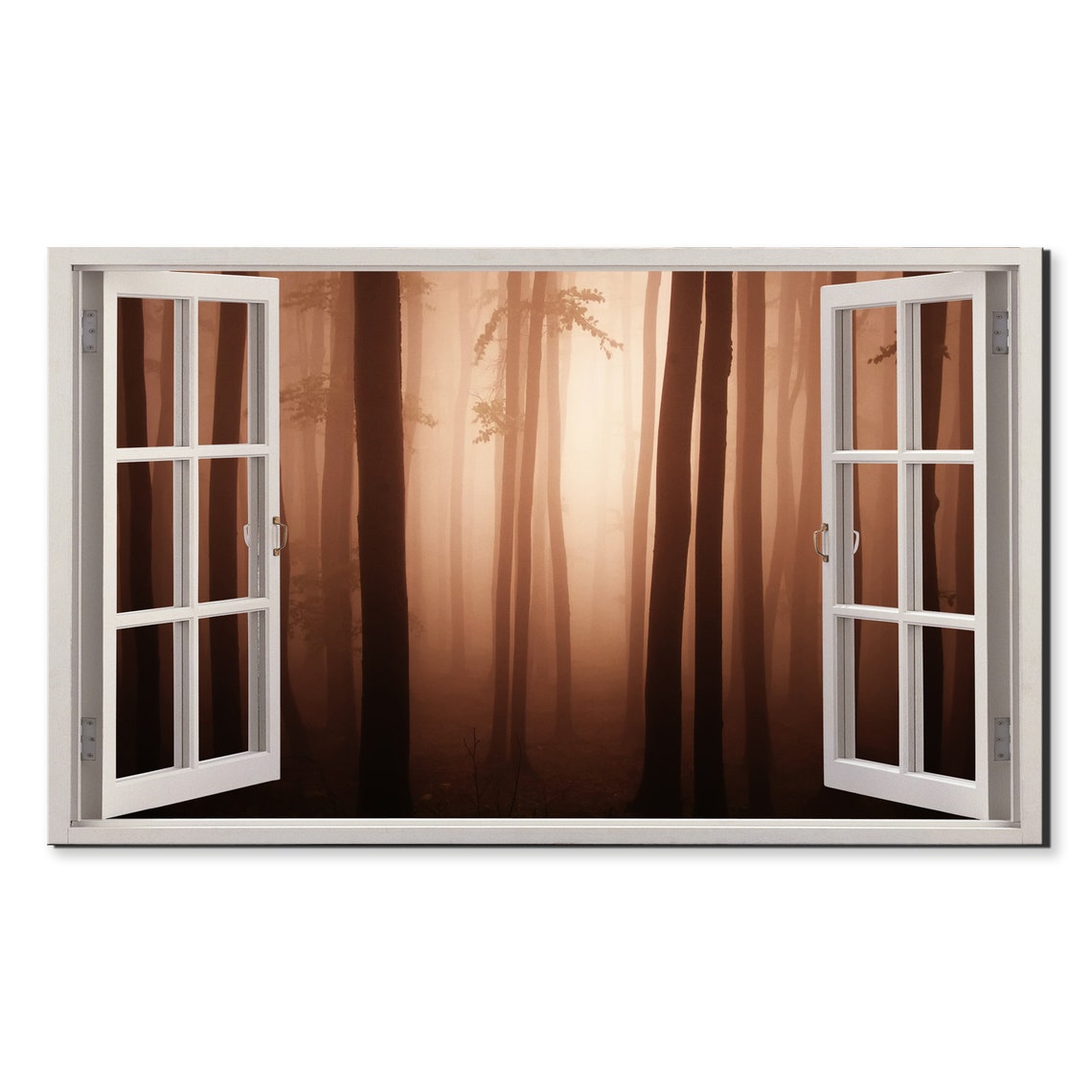 Open Window View Foggy Autumn Forest Warm Sepia Wall Art Print
