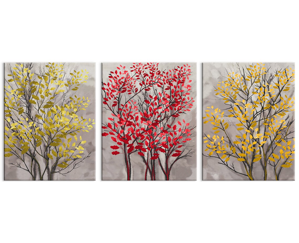 Autumn Trees 3-Panel Wall Art Print, Painted Style