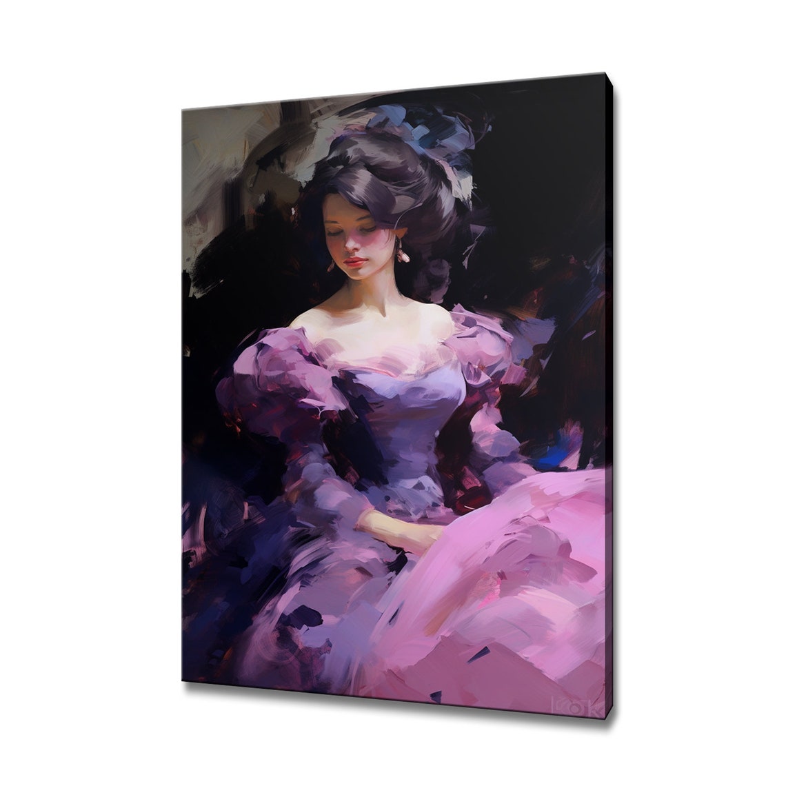 Elegant Lady In Pink Purple Off Shoulder Ball Gown Portrait Wall Art