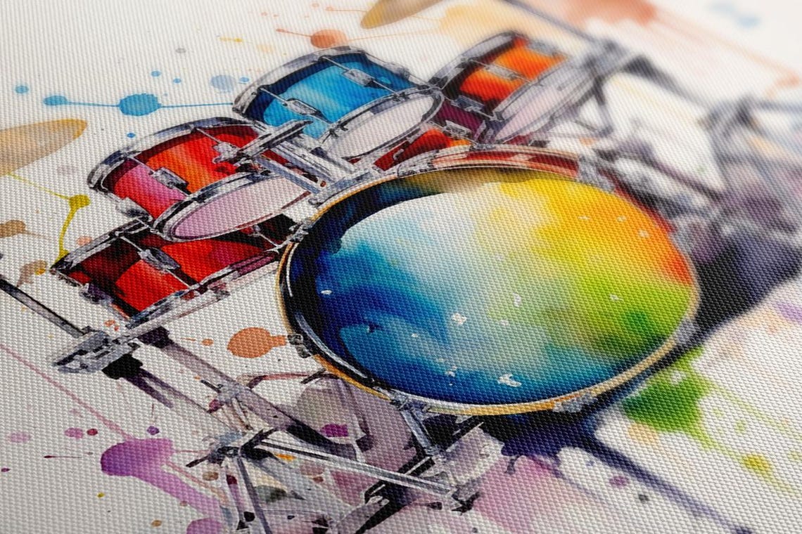 Colorful Drum Kit Watercolor Paint Splash Music Drummer Room Poster - Image 3