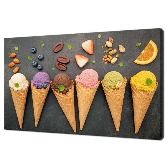 Colourful Ice Cream Cones Nuts Fruits Kitchen Modern Design Kitchen Home Decor Print Wall Art Picture