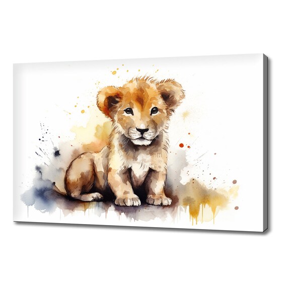Cute Baby Lion Cub Watercolor Portrait Wild Animal Wall Print