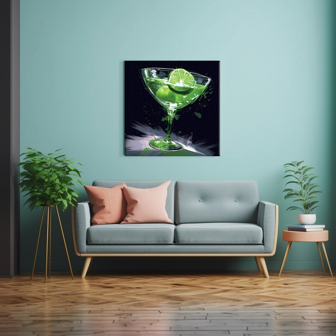 Green Margarita Cocktail Lime Wheel Dark Background Art Print - Image 2