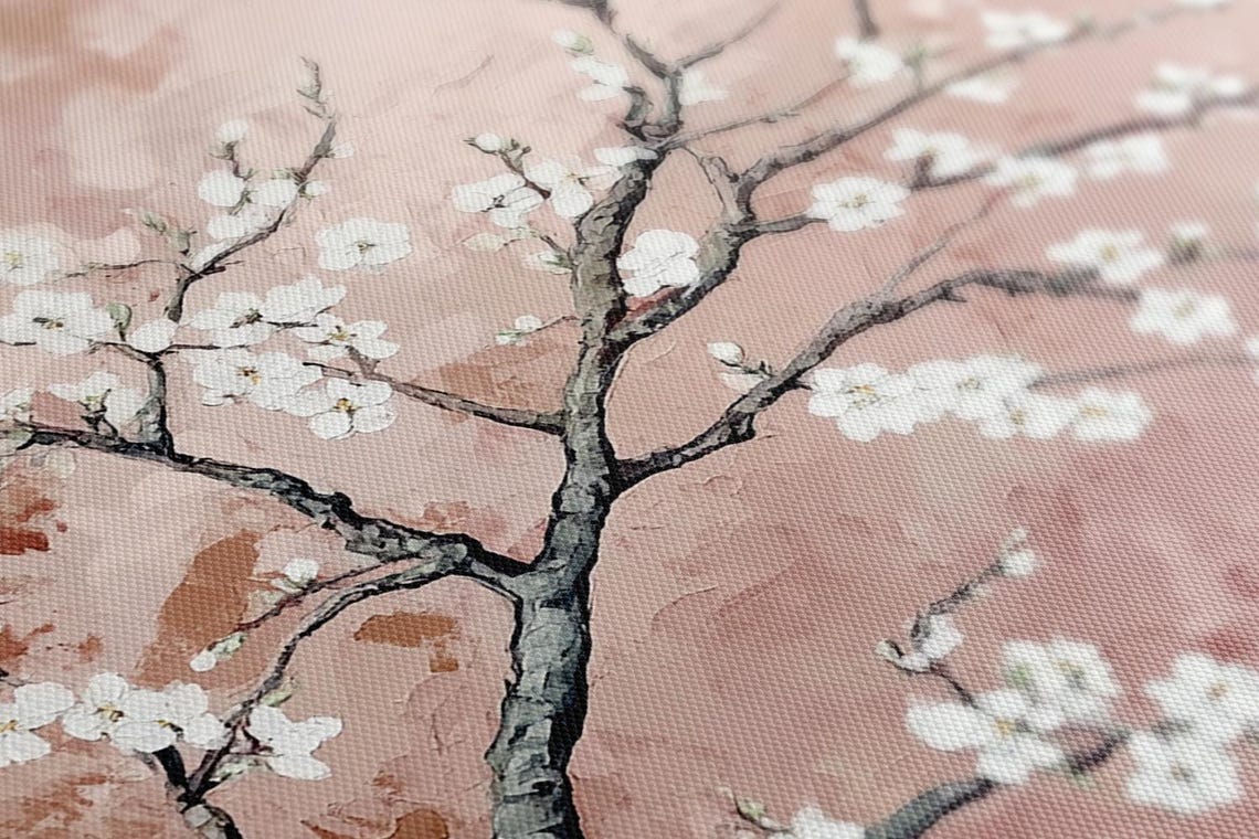 White Almond Blossom Branches Blush Pink Vintage Floral Wall Print - Image 4