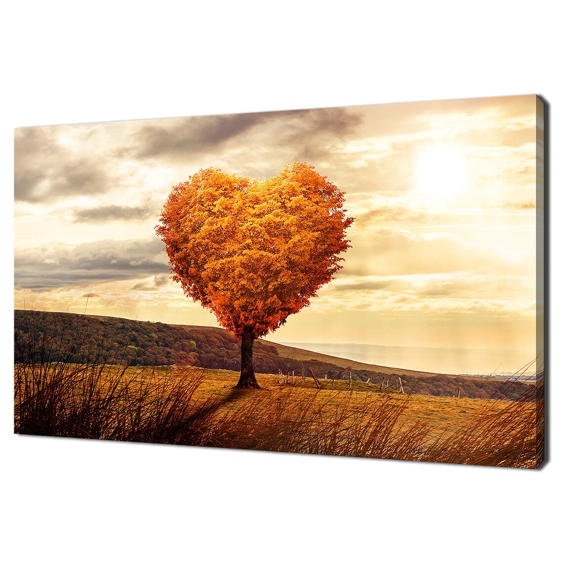 Heart Shaped Tree Sunset Landscape Art Print