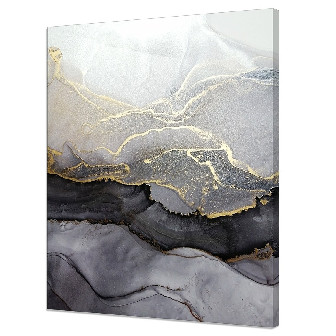 Marbled Abstract Art Print, Black, Grey & Gold