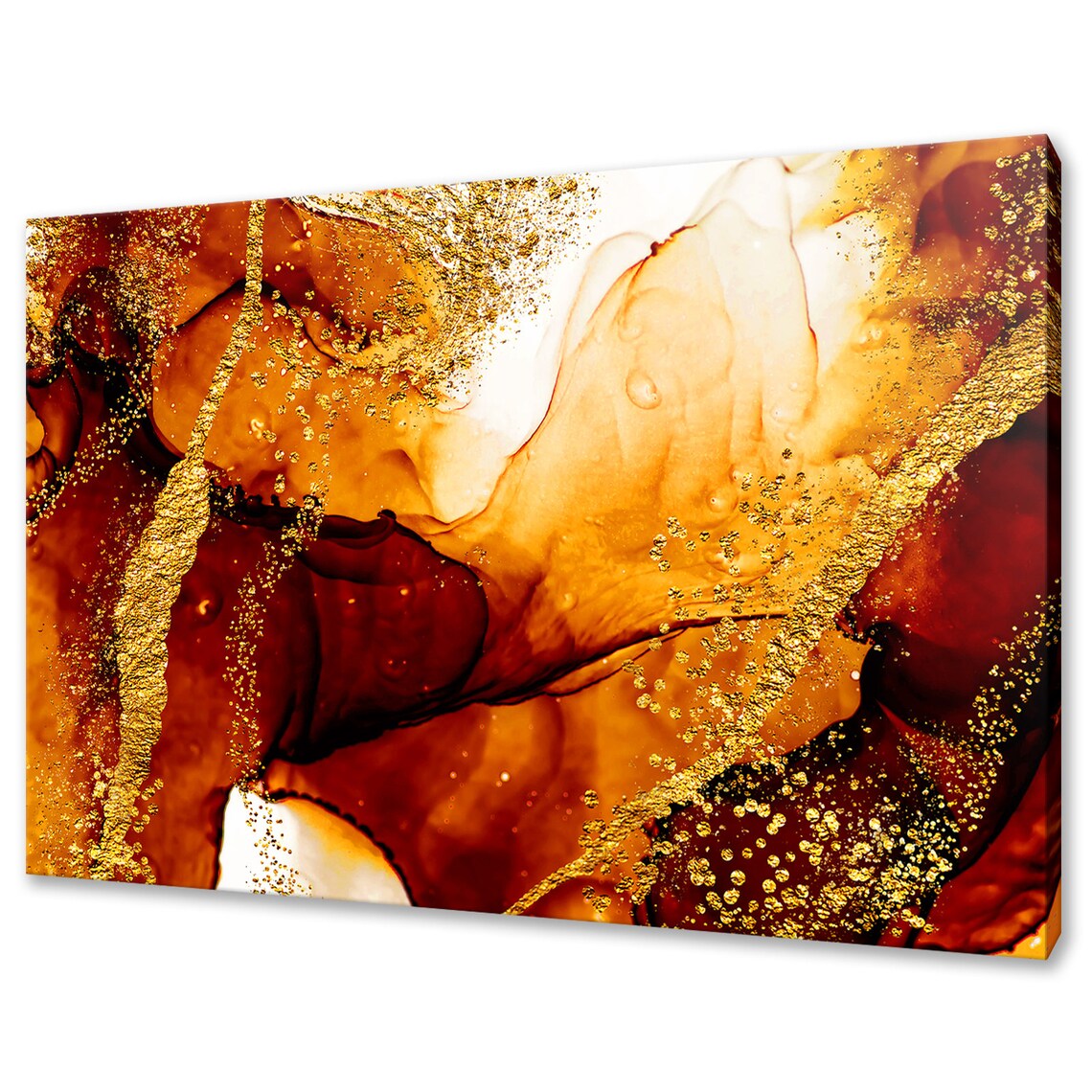 Golden Amber Alcohol Ink Abstract Gold Swirls Modern Wall Art Print