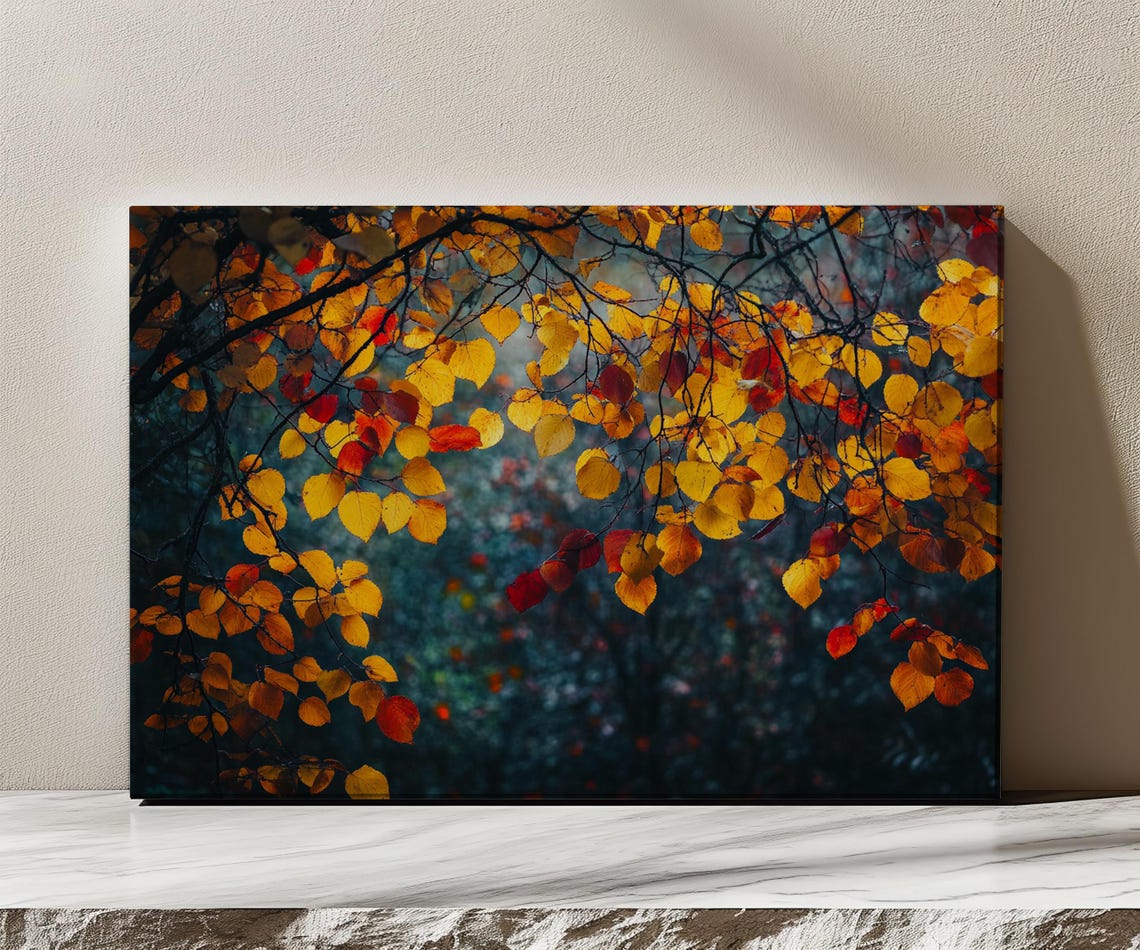 Glowing Orange Red Autumn Leaves Branches Fall Foliage Photo Poster - Image 3
