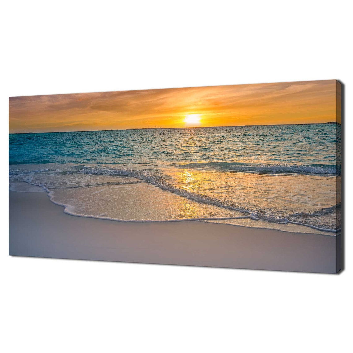 Golden Sunset Over Ocean Beach Waves Reflection Romantic Travel Poster
