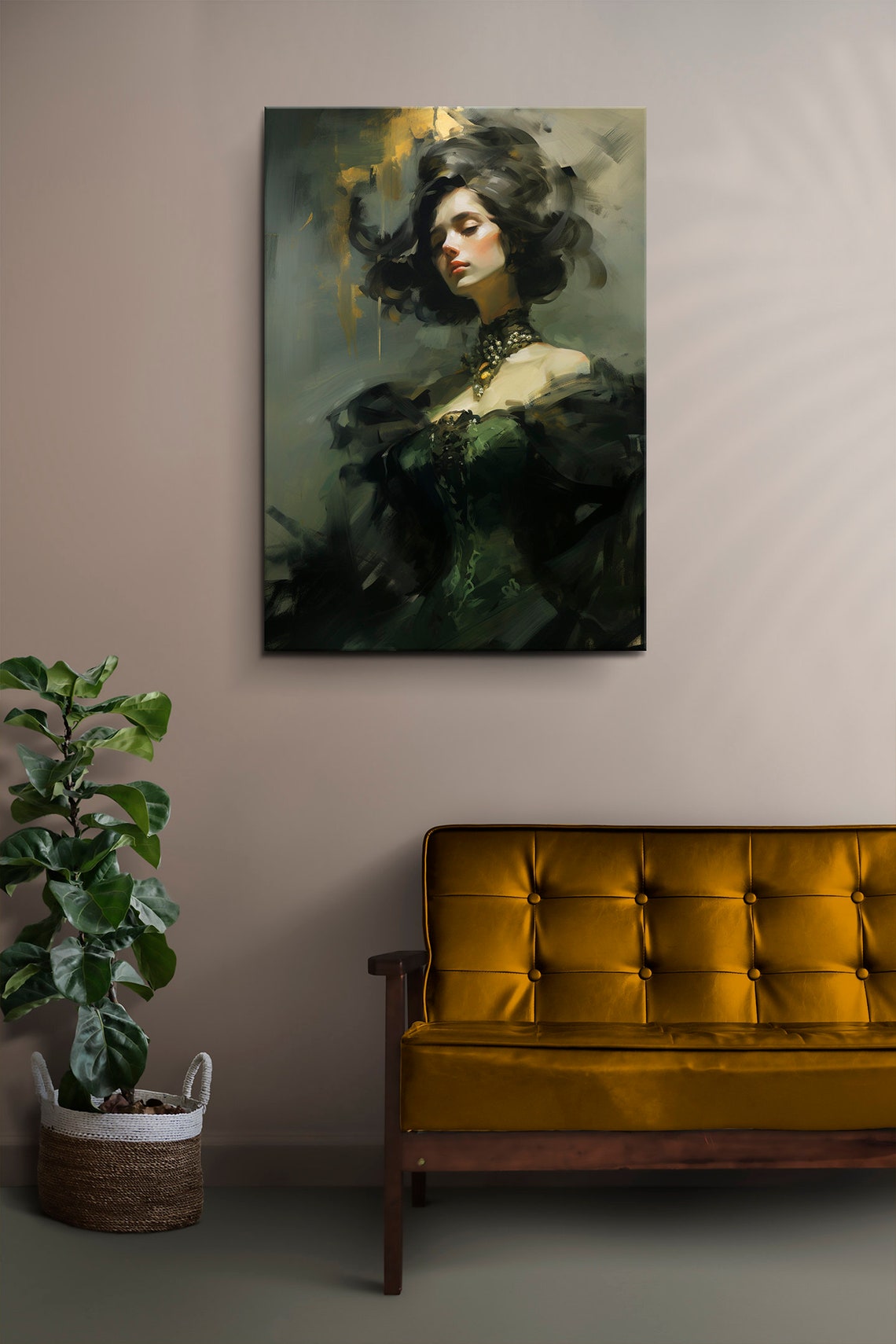 Elegant Lady in Emerald Gold Victorian Gown Vintage Beauty Art Poster - Image 4