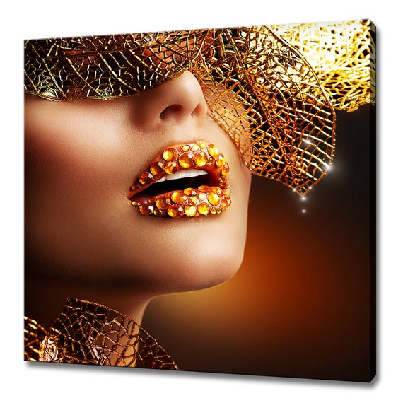 Luxury Golden Makeup Fashion Girl Modern Design Home Decor Print Wall Art Picture