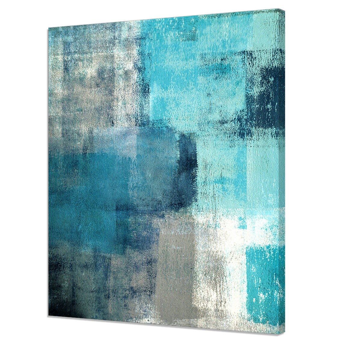 Teal And Grey Abstract Art Print, Modern Design